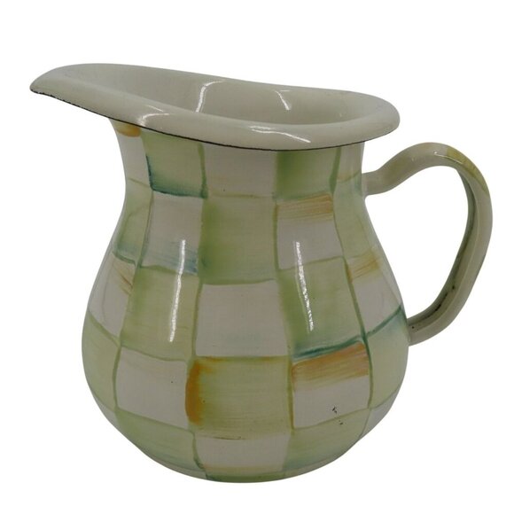 Mackenzie Childs Parchment Check Creamer Enamel Coffee Barware Checkered Used - Picture 1 of 9